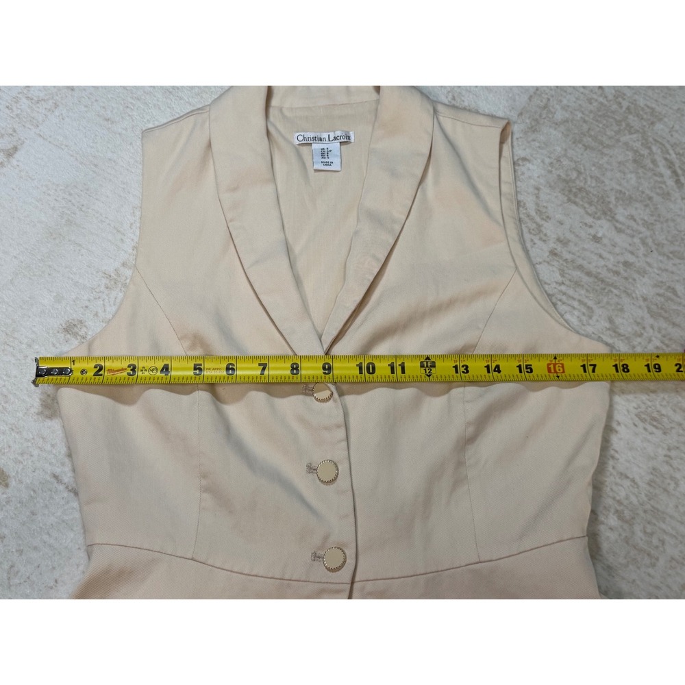Christian Lacroix Womens Beige Tencel Peplum Vest Shawl Collar Size S - Picture 7 of 8